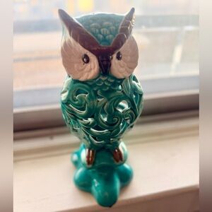 Teal Owl Figurine with Intricate Design